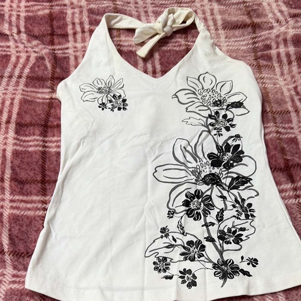Fashion Bug White and Black Sleeveless Tank Top , Tye front ,and crystals on it
